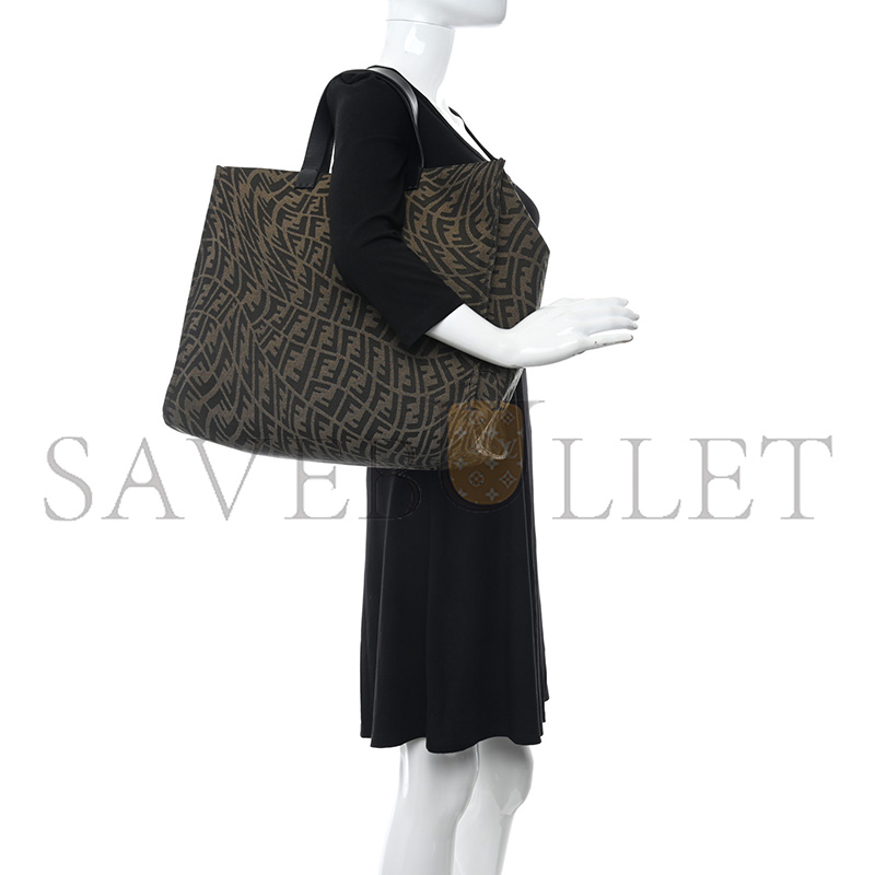 F**di x sarah coleman fabric jacquard vitello king ff vertigo shopping tote bag tobacco moro black (39*35*19cm)